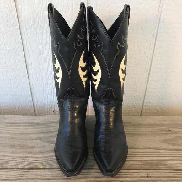 Diamond J Lizard Print Womens Black Leather Cowboy Western Boots 7 B 7034L - Picture 12 of 14